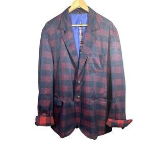 MONDO Men's Crinkle Fabric Plaid Contrast Print Cotton Blazer Red/Black Size 4XL